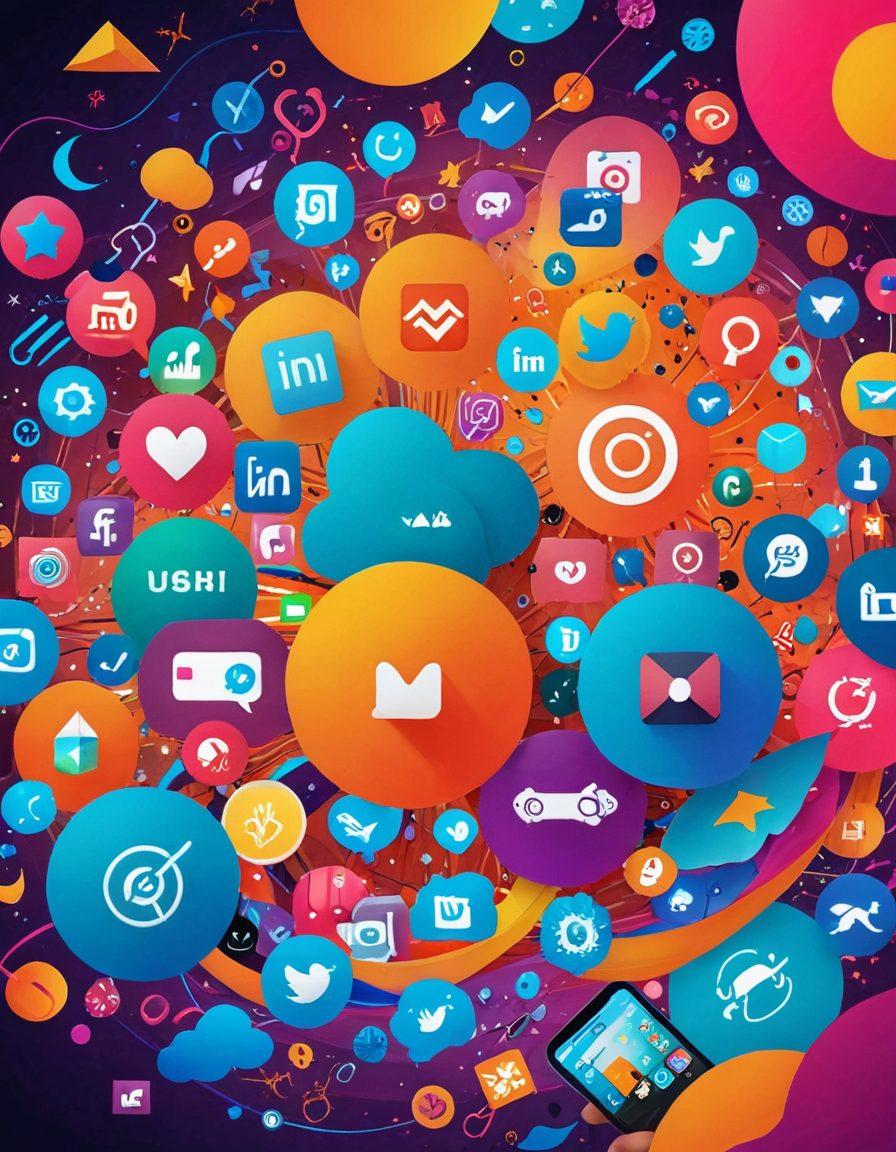 A vibrant digital landscape showcasing diverse web applications, featuring colorful icons representing games, social media, and productivity tools, with animated elements that evoke a sense of amusement; include a whimsical user interacting with these applications on a floating screen amidst a lively background of abstract shapes. super-realistic. vibrant colors. 3D.